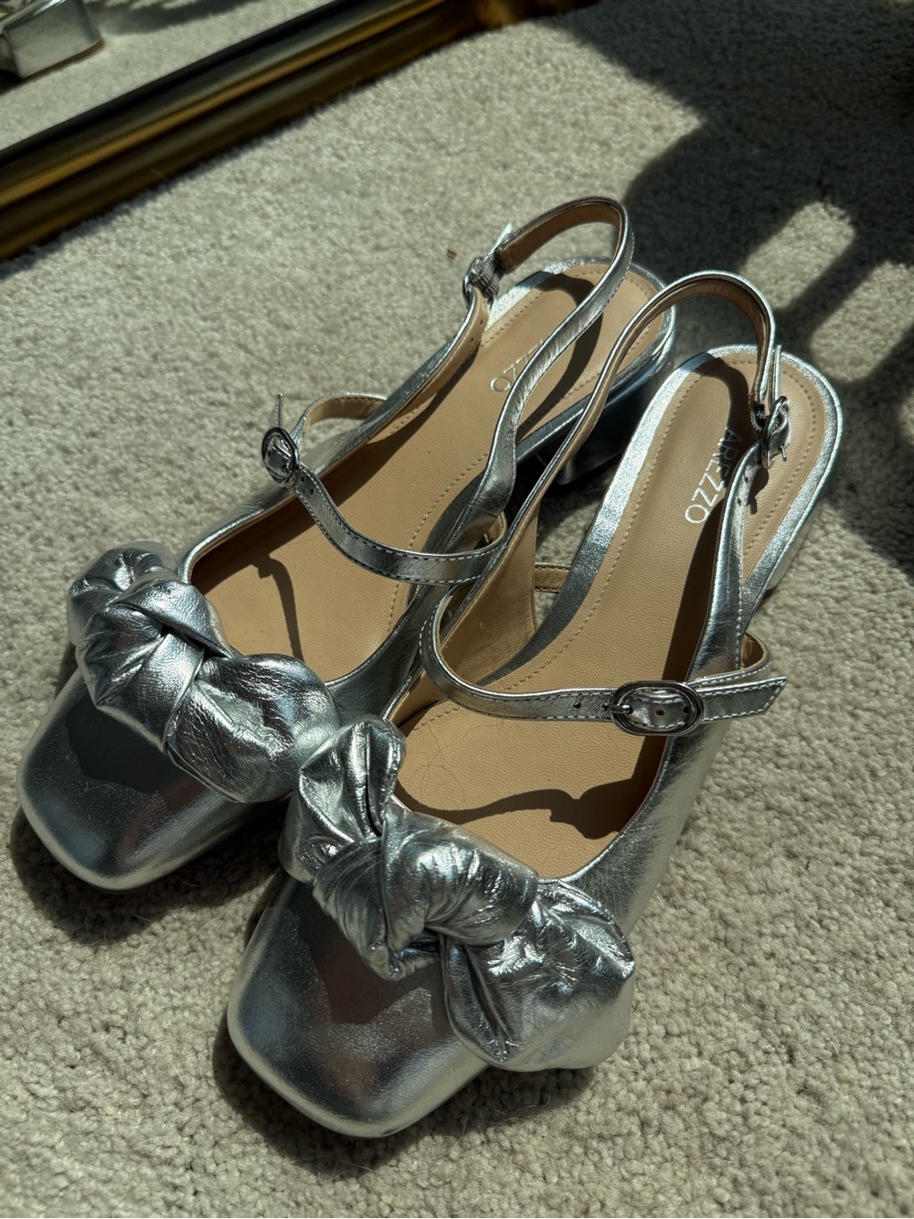 Metallic Silver Knot-Front Slingback Mules